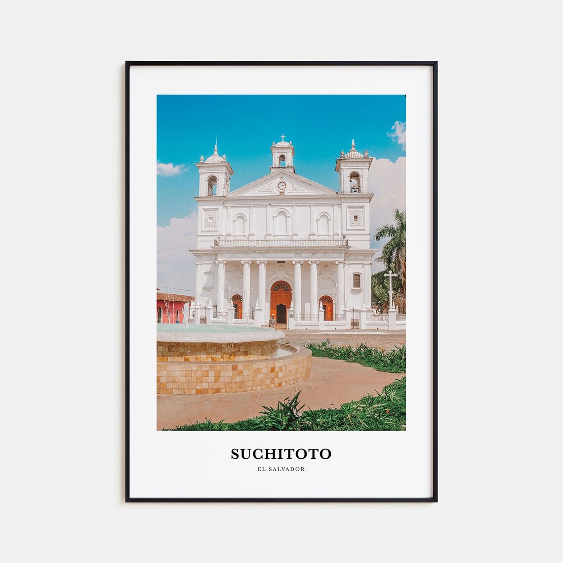Suchitoto El Salvador White Colonial Church Plaza Fountain Poster