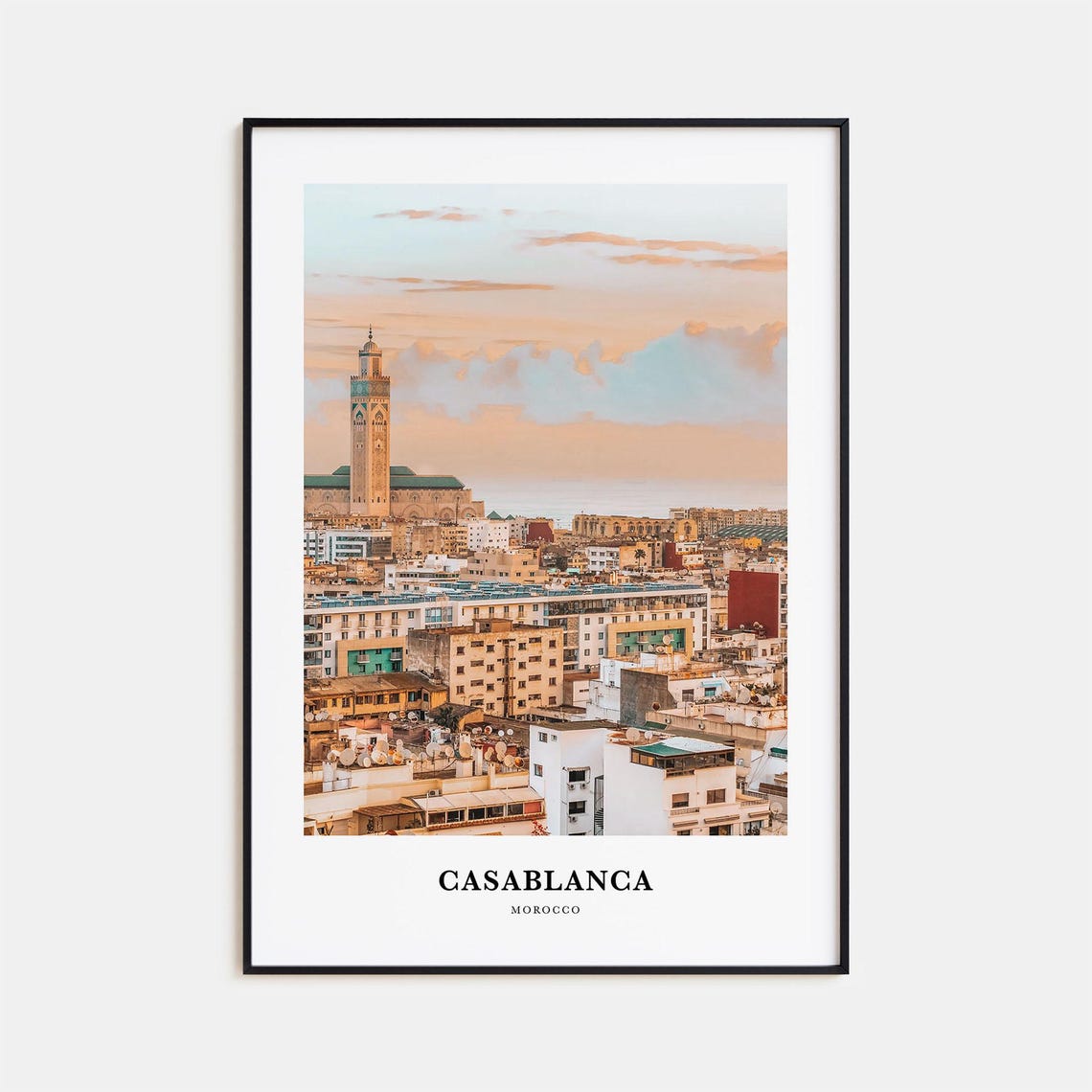 Casablanca Morocco Hassan II Mosque Sunset Skyline Photo Poster