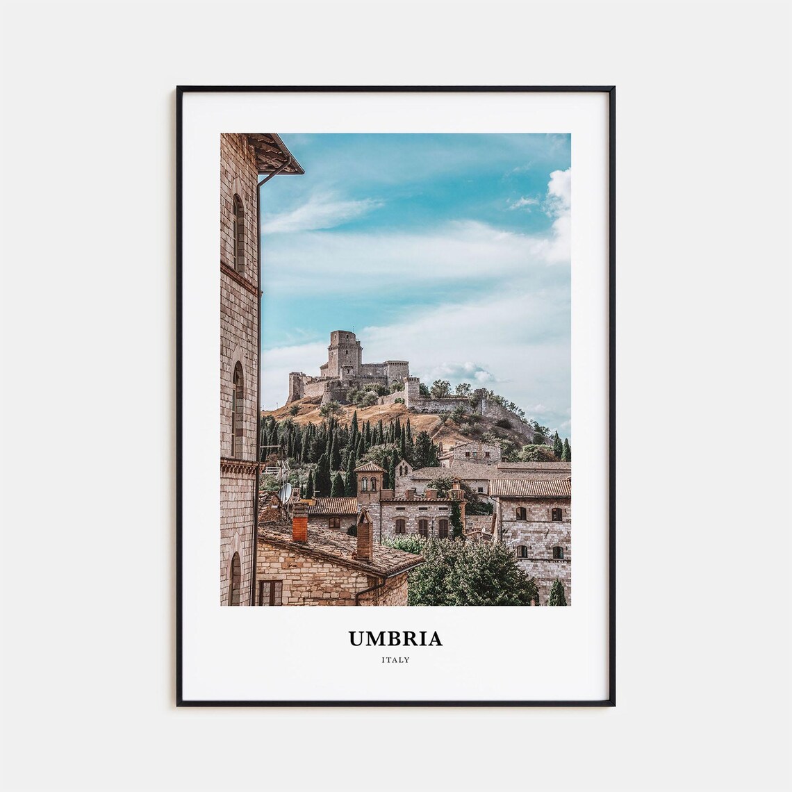 Umbria Medieval Hilltop Fortress Stone Village Italy Travel Poster