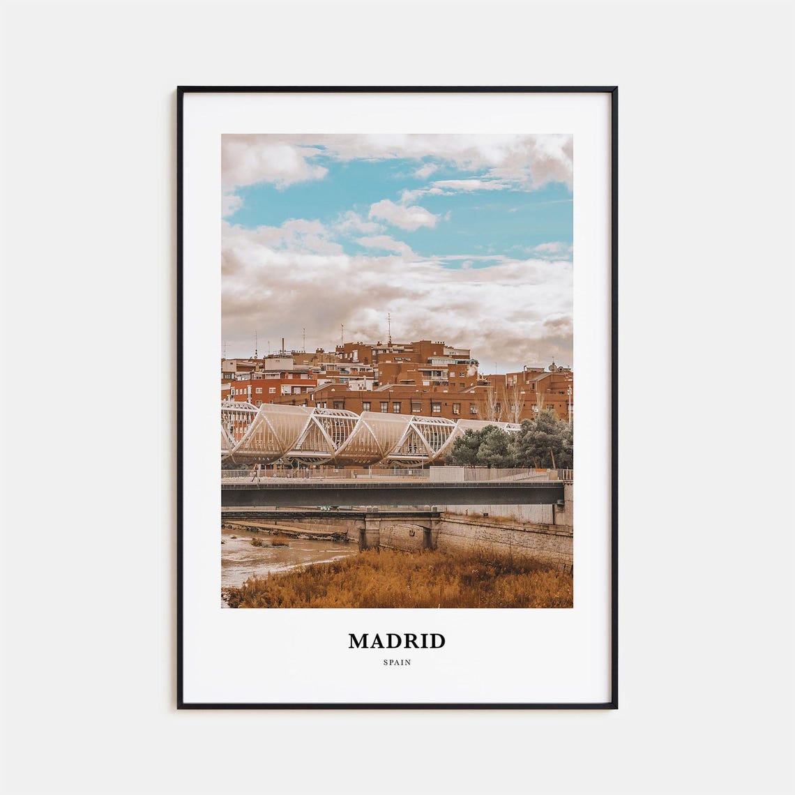 Madrid Spain Modern Bridge River Urban Architecture Cityscape Poster