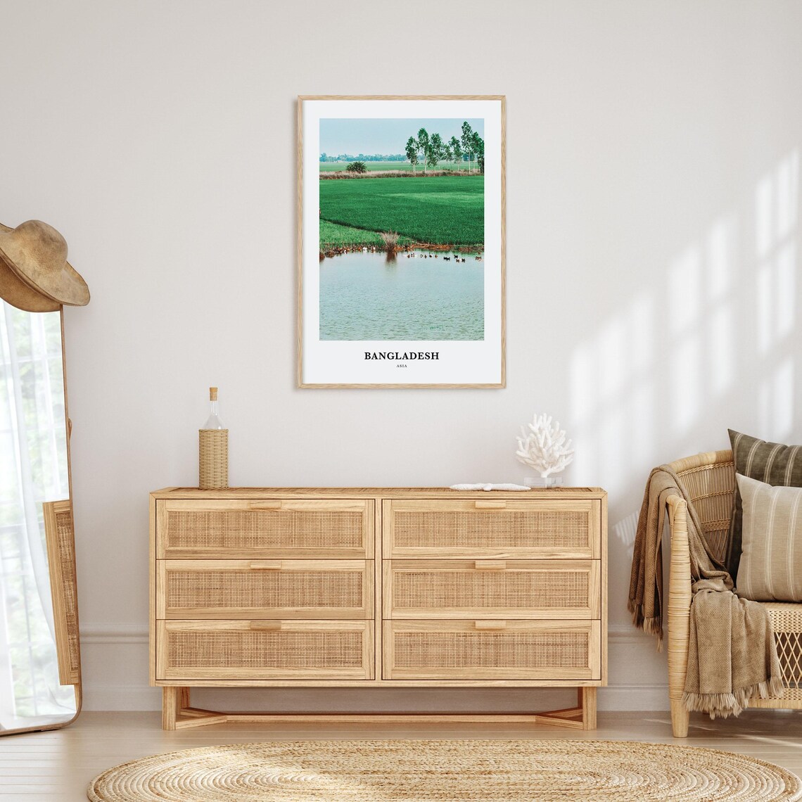 Bangladesh Asia Green Rice Fields Village Pond Ducks Scene Poster - Image 2