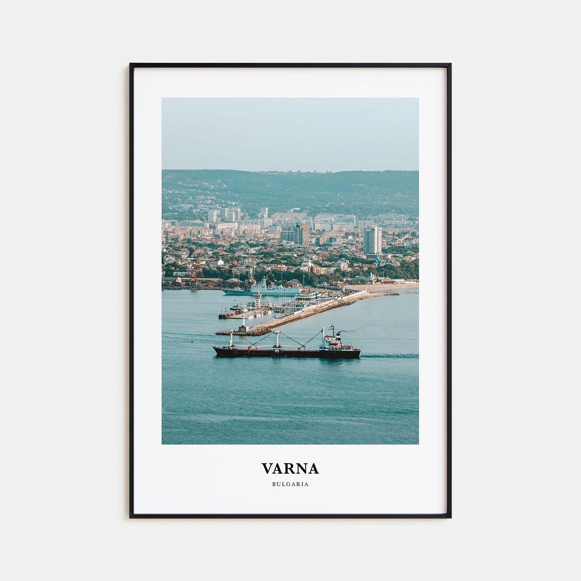 Varna Harbor Cargo Ship City Skyline Bulgaria Seaside Poster