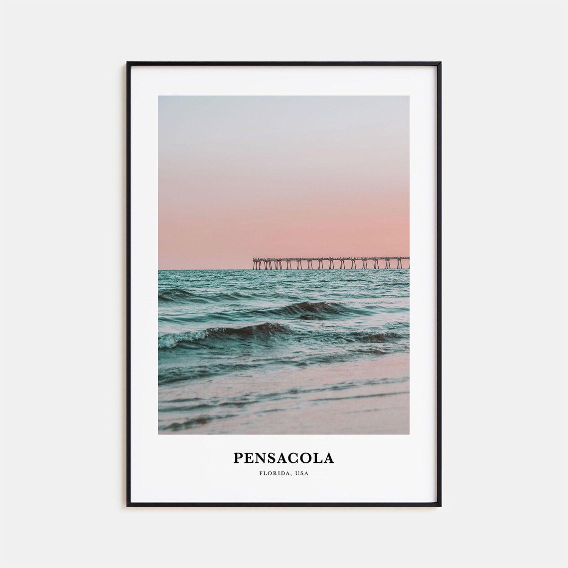 Pensacola Florida Pastel Sunset Ocean Waves Pier Beach Photo Poster