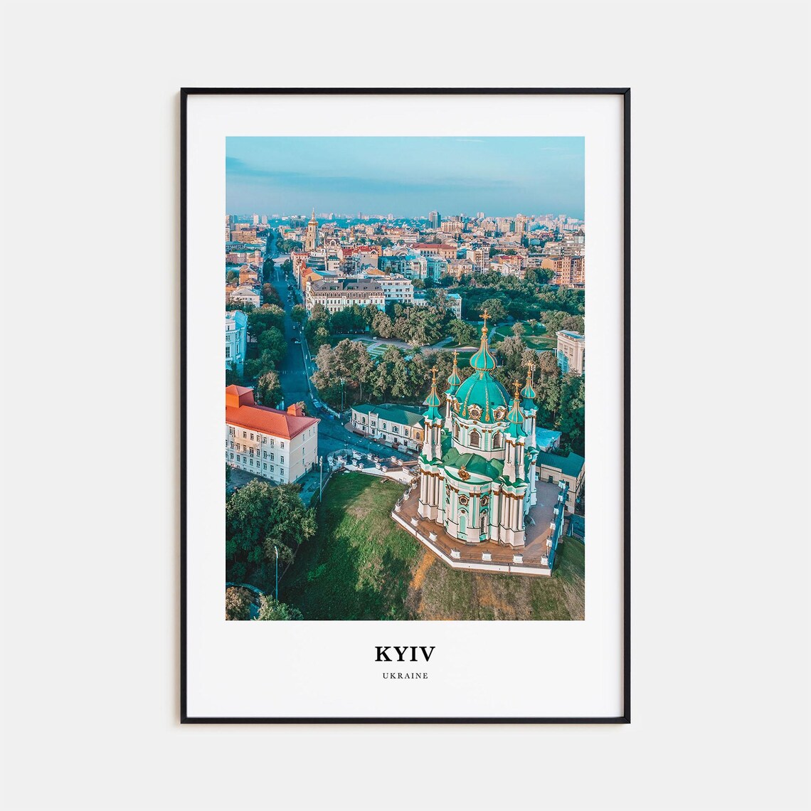 Kyiv Ukraine Turquoise Domed Church Aerial City View Travel Poster