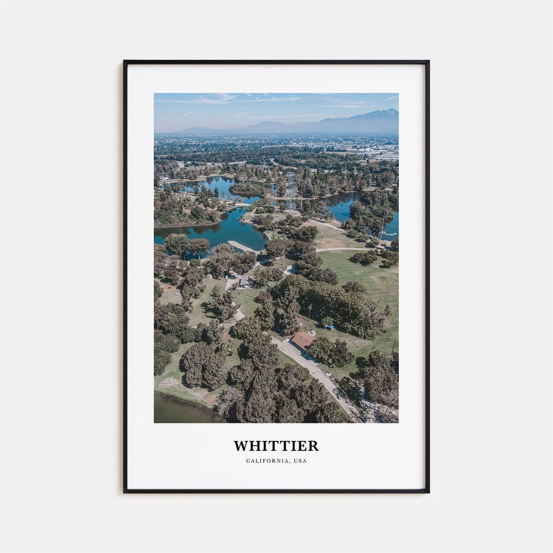 Whittier California Aerial Lakes Park Green Hills Travel Poster