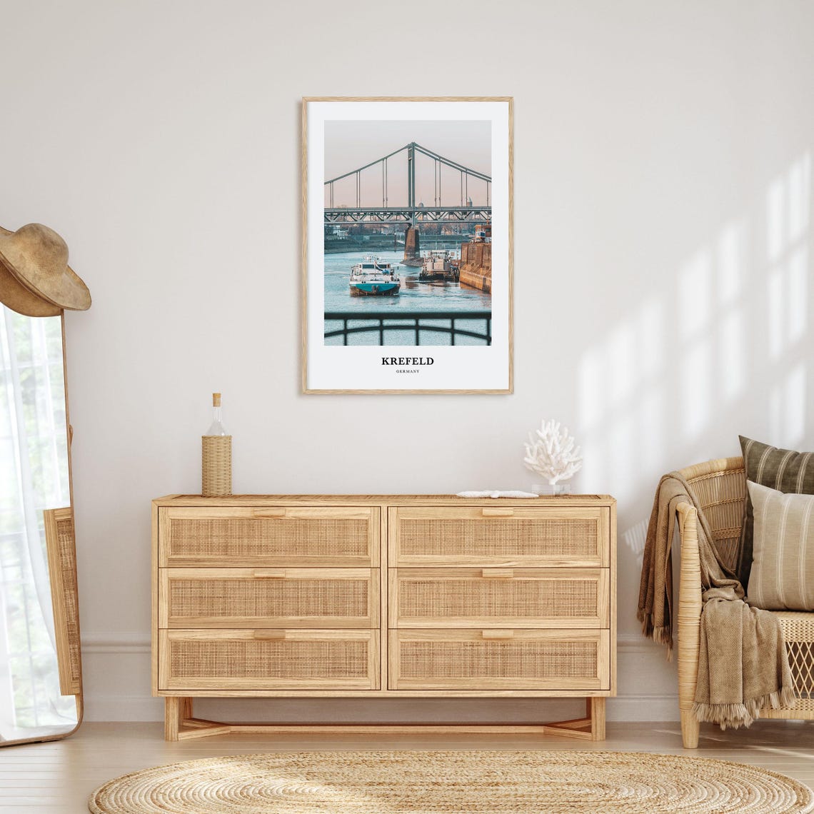 Krefeld Germany Rhine Bridge River Barge Passing Photo Poster - Image 2