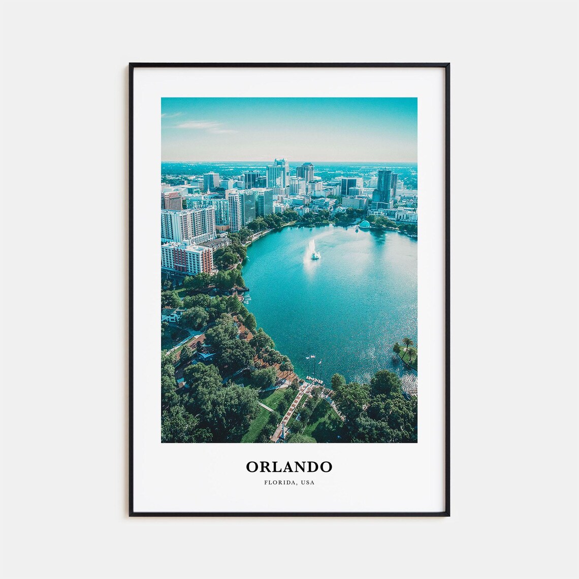 Orlando Florida Downtown Lake Fountain Aerial City View Travel Poster