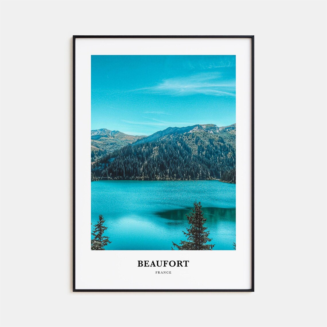 Beaufort France Alpine Lake Mountain View Minimalist Travel Poster