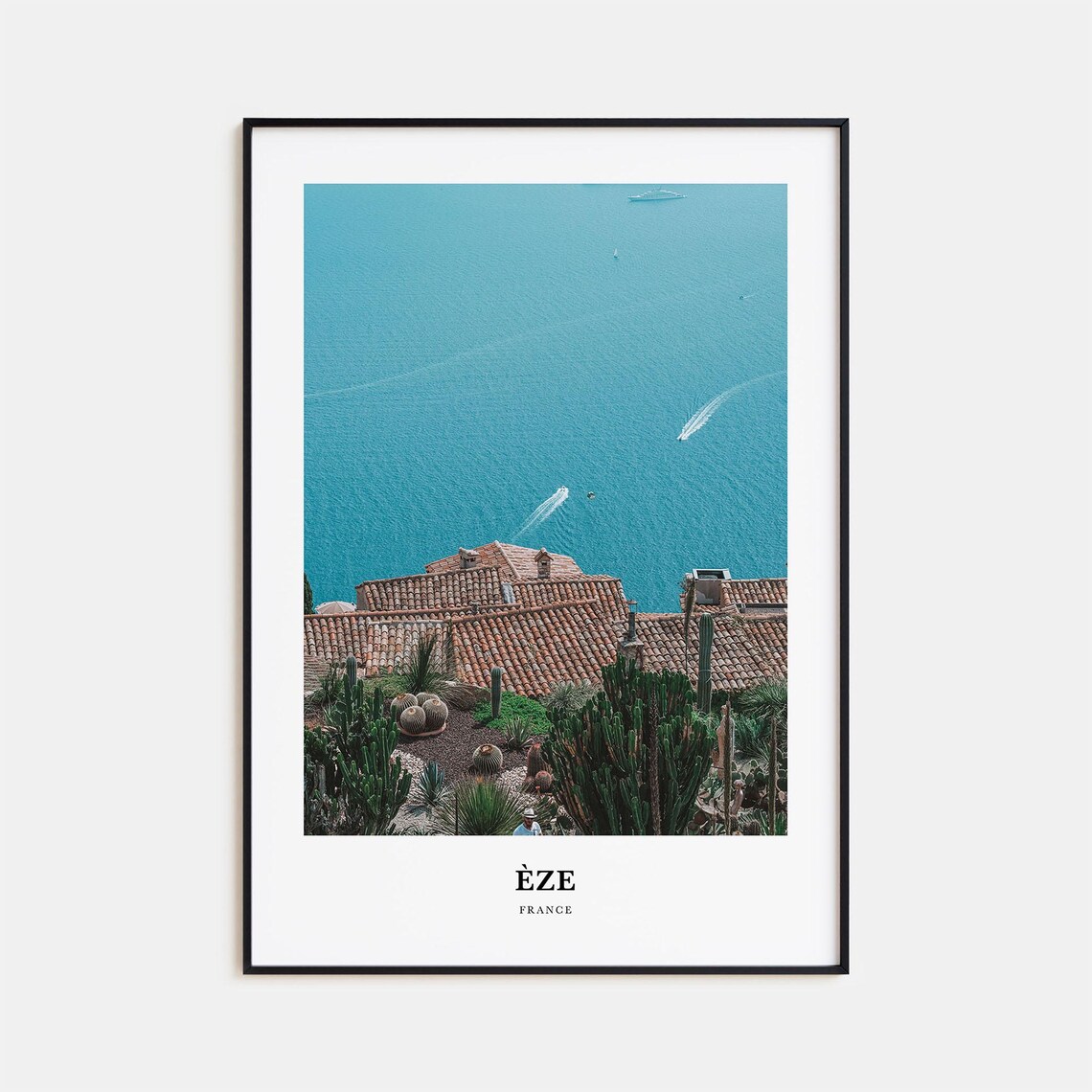 Eze France Cactus Garden Rooftops Over Sea Riviera Village Poster
