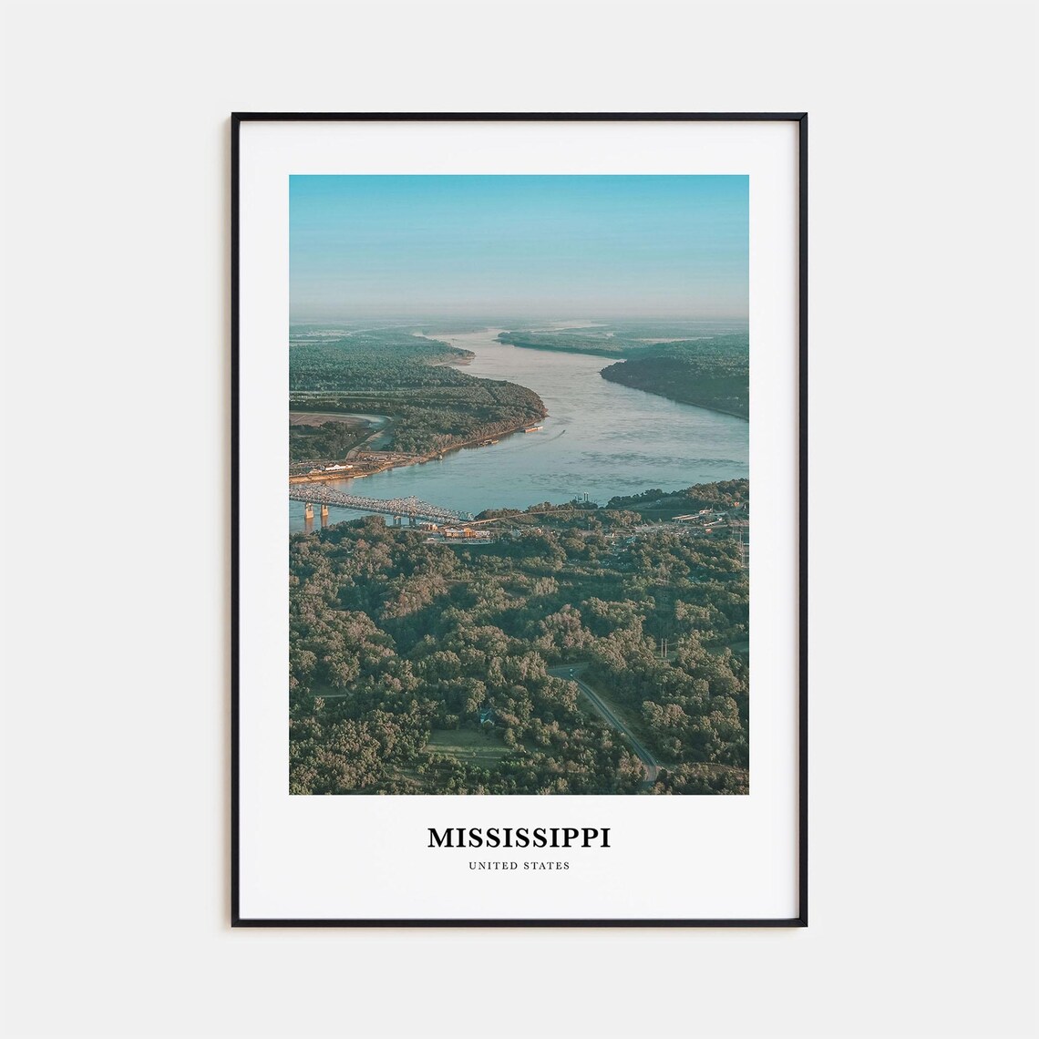 Mississippi River Aerial Bridge Forest Landscape Photography Poster