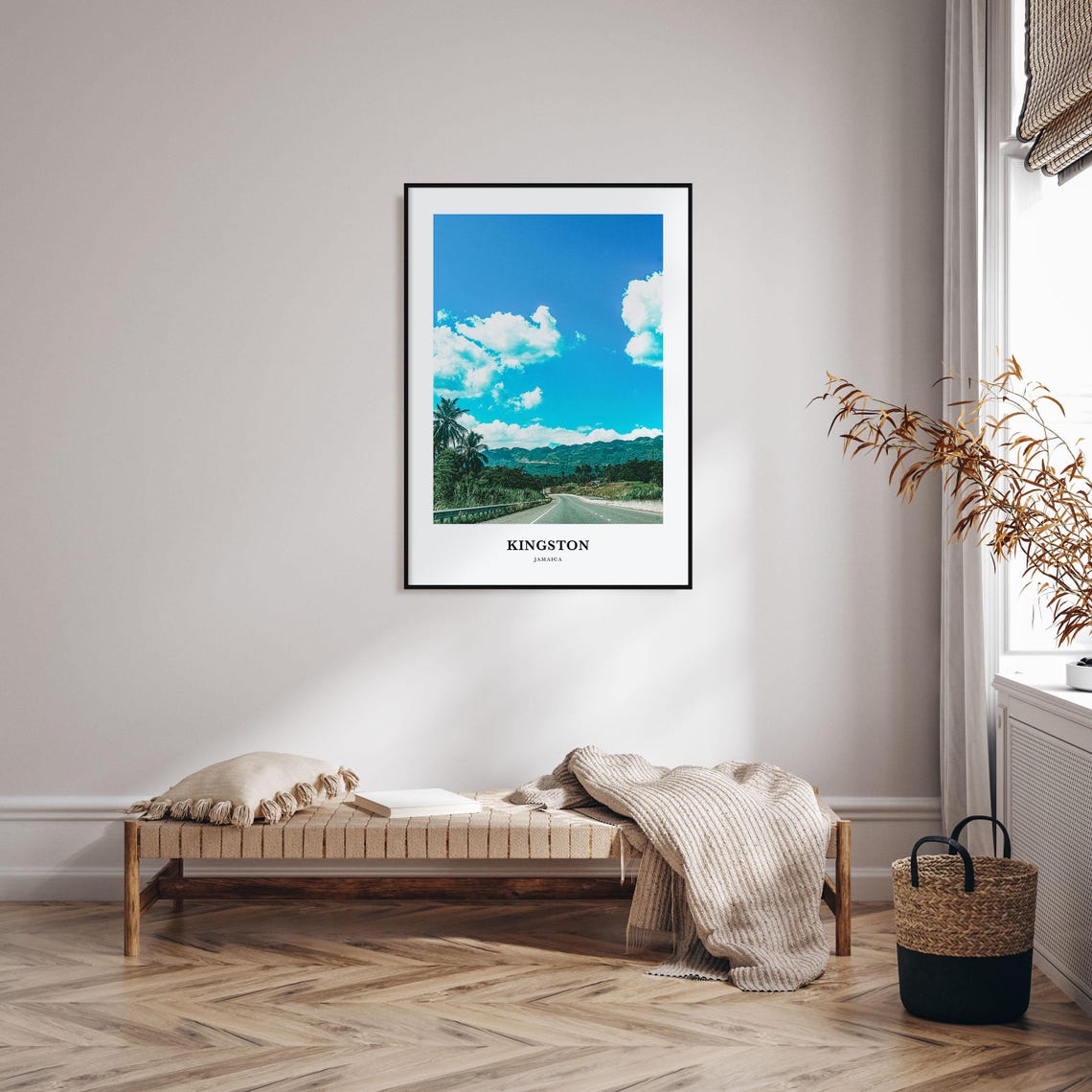 Kingston Jamaica Palm Lined Road Blue Mountains Tropical Travel Poster - Image 3