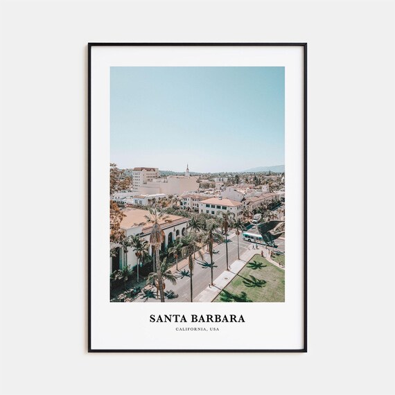 Santa Barbara California Downtown Palms Aerial Photo Travel Poster
