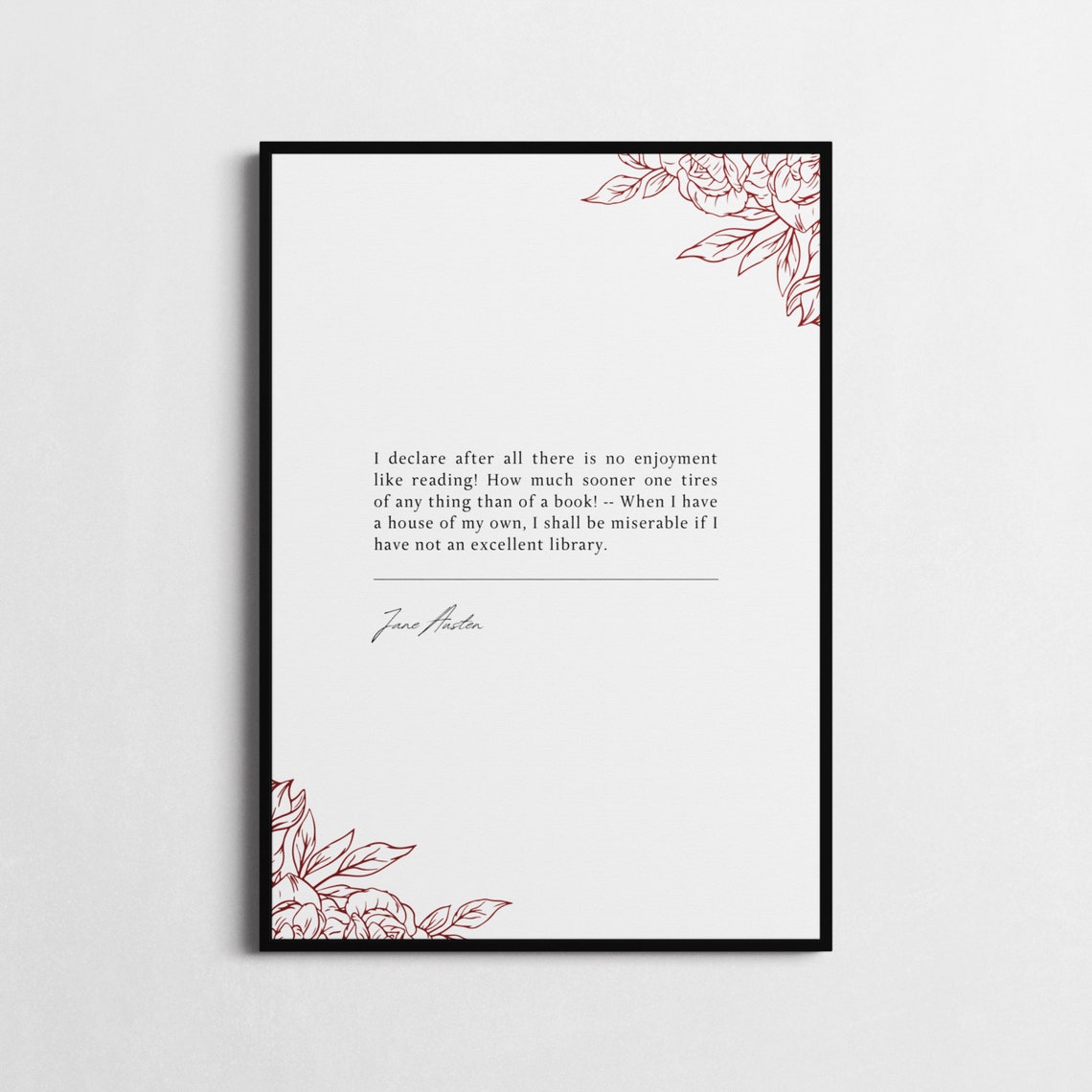 Jane Austen Reading Quote Literary Poster No Enjoyment Like Reading - Image 3