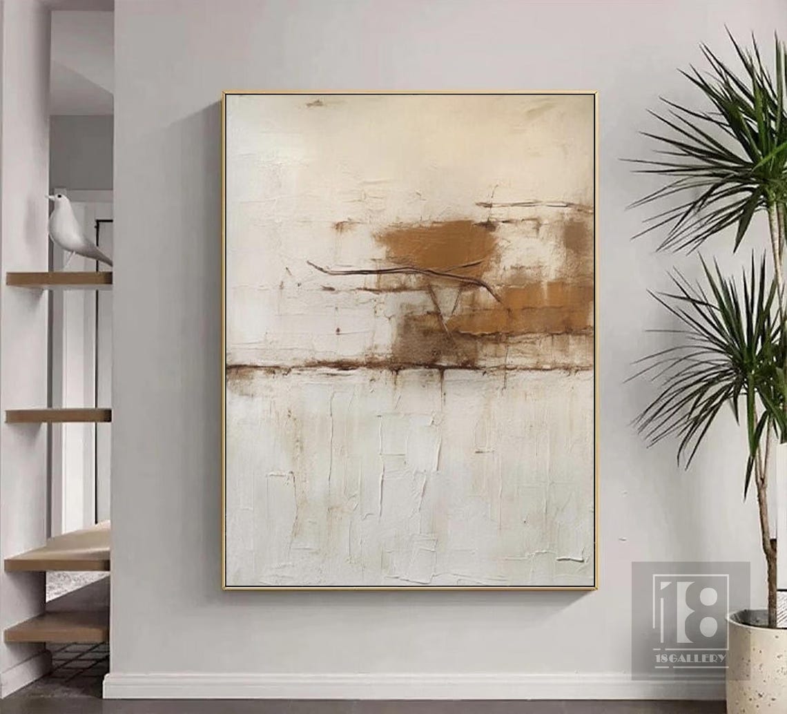 Rust Wash and Cracked Lines on Aged Ivory Distressed Art Poster - Image 4