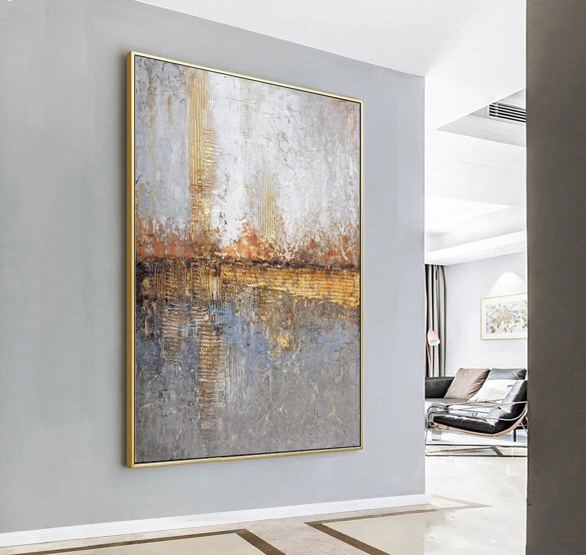 Gold Copper Sunset Abstract Over Blue Gray Water Neutral Poster - Image 2