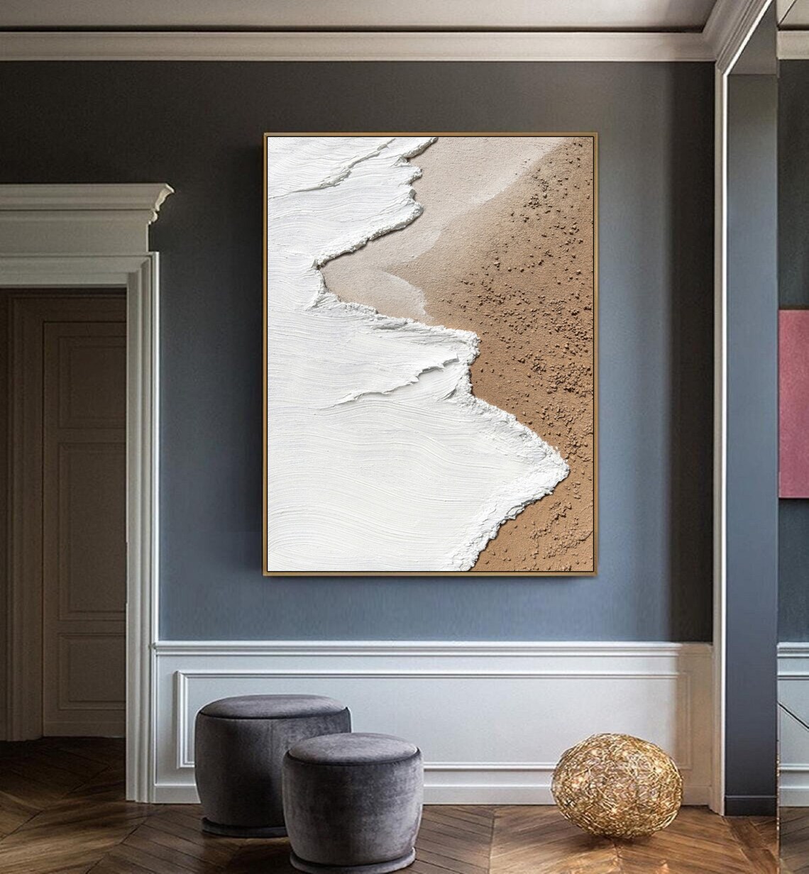 Aerial White Foam Waves Meeting Tan Sand Abstract Beach Poster - Image 4