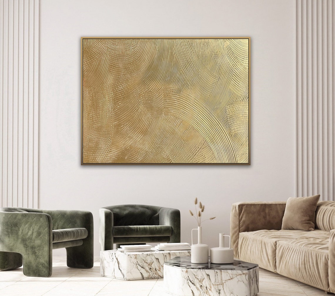 Champagne Gold Combed Arc Impasto Textured Abstract Neutral Poster - Image 4