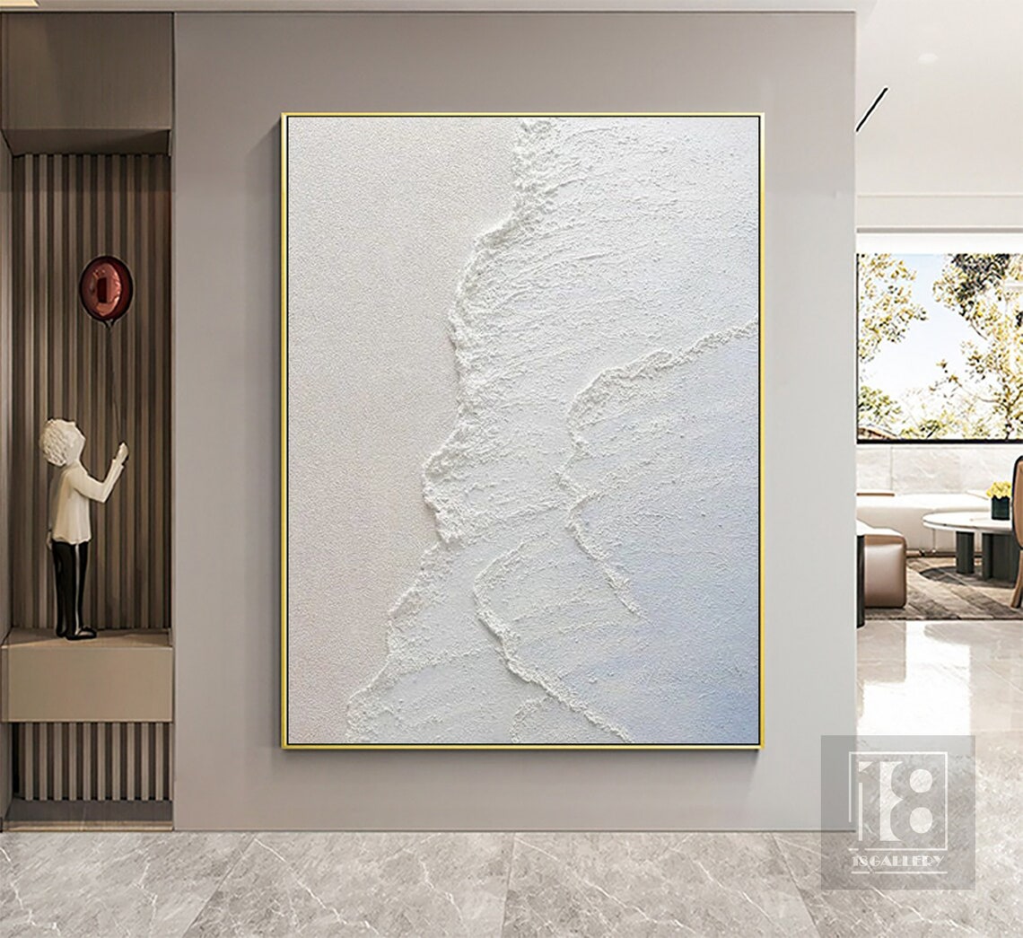 All White Textured Ocean Wave 3D Impasto Abstract Painting Poster - Image 2