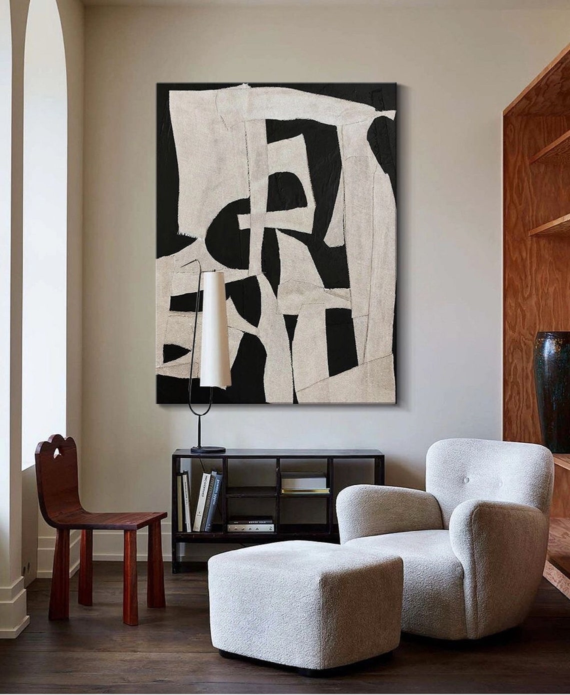 Black Beige Abstract Painting Beige Wabi Sabi Wall Art Black Minimalist Art Large Neutral Wall Decor Rich Textured Painting - Image 2