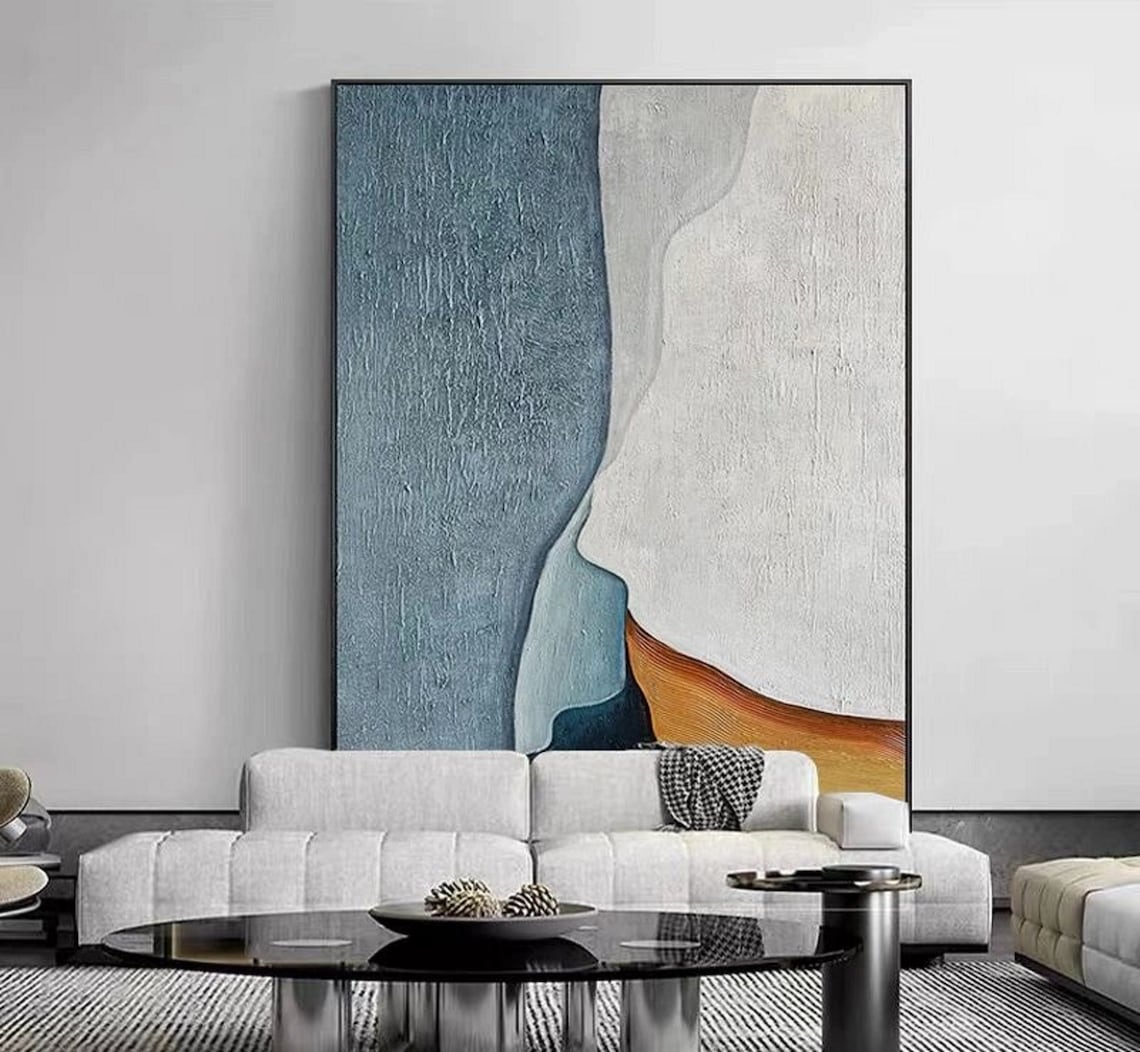 Blue Gray Coastline With Ochre Shore Moody Abstract Art Poster - Image 5