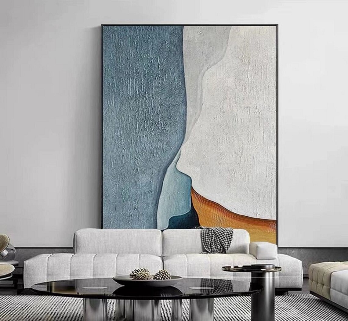 Original Blue Abstract Painting Blue White Textured Painting Minimalist Abstract Painting White Painting Blue Painting Large Wall Art - Image 5