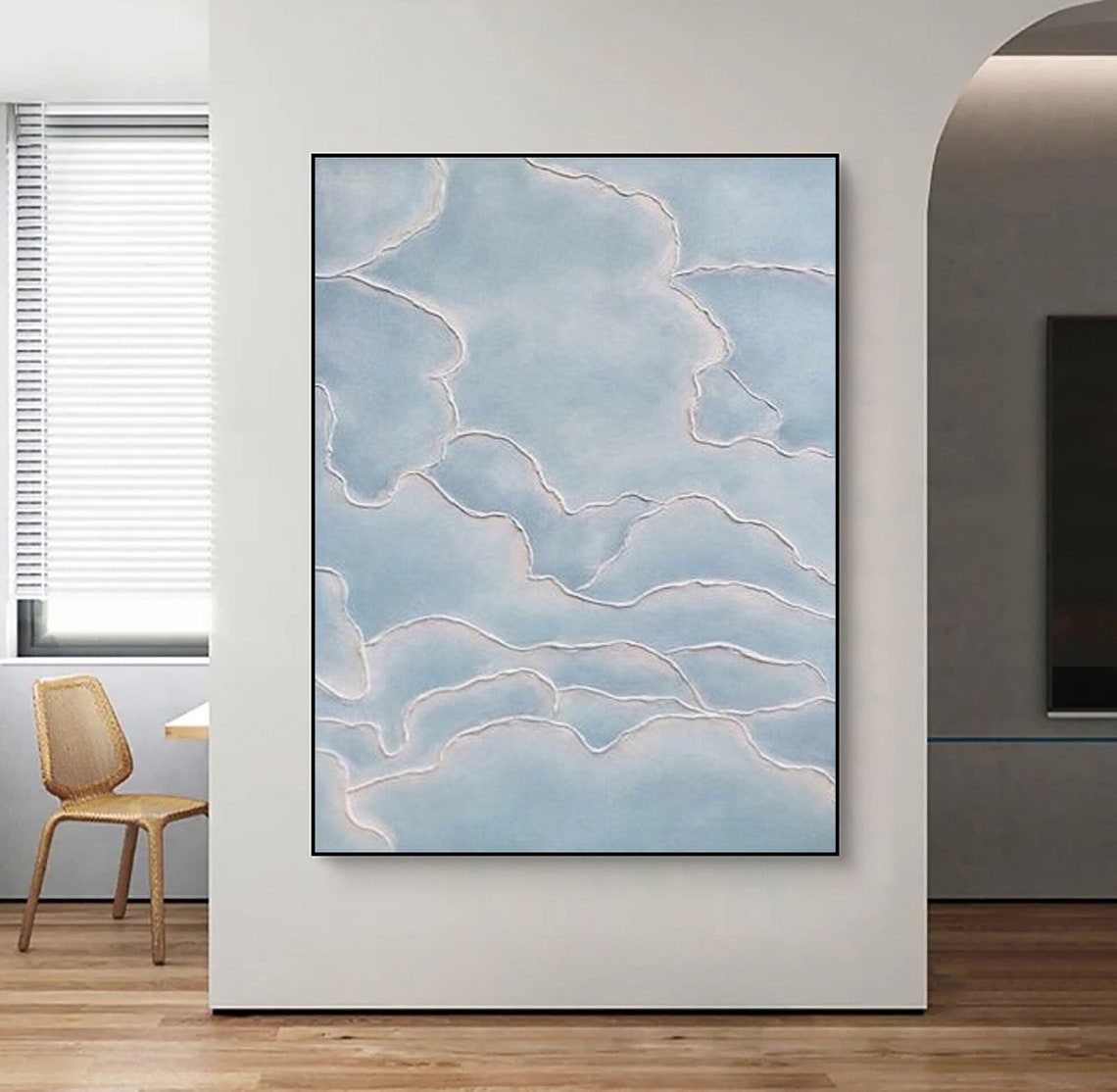 Blue Gray Layered Wave Cloud Soft Textured Scenic Art Poster - Image 2