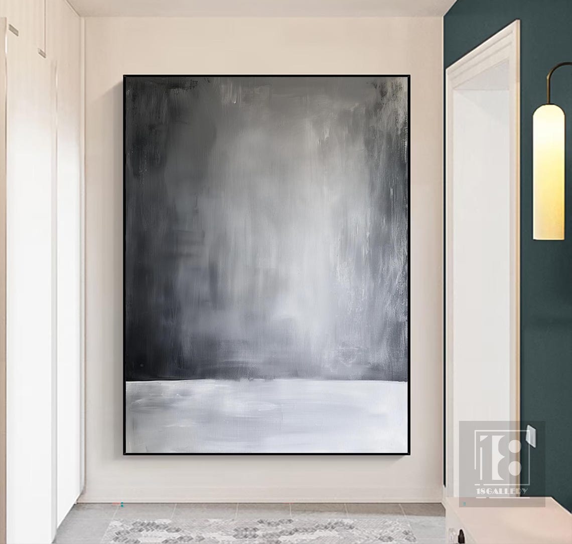 Misty Gray Gradient Horizon With Pale Fog Band Abstract Art Poster - Image 2