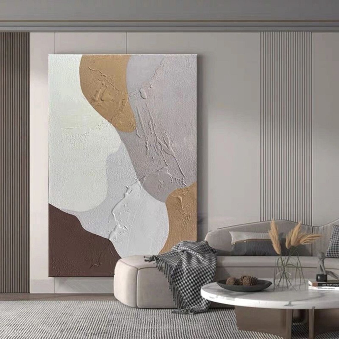Gray And White Abstract Painting On Gray White Textured Wall Art Gray White Painting Brown Painting Gray White Wall Art - Image 3