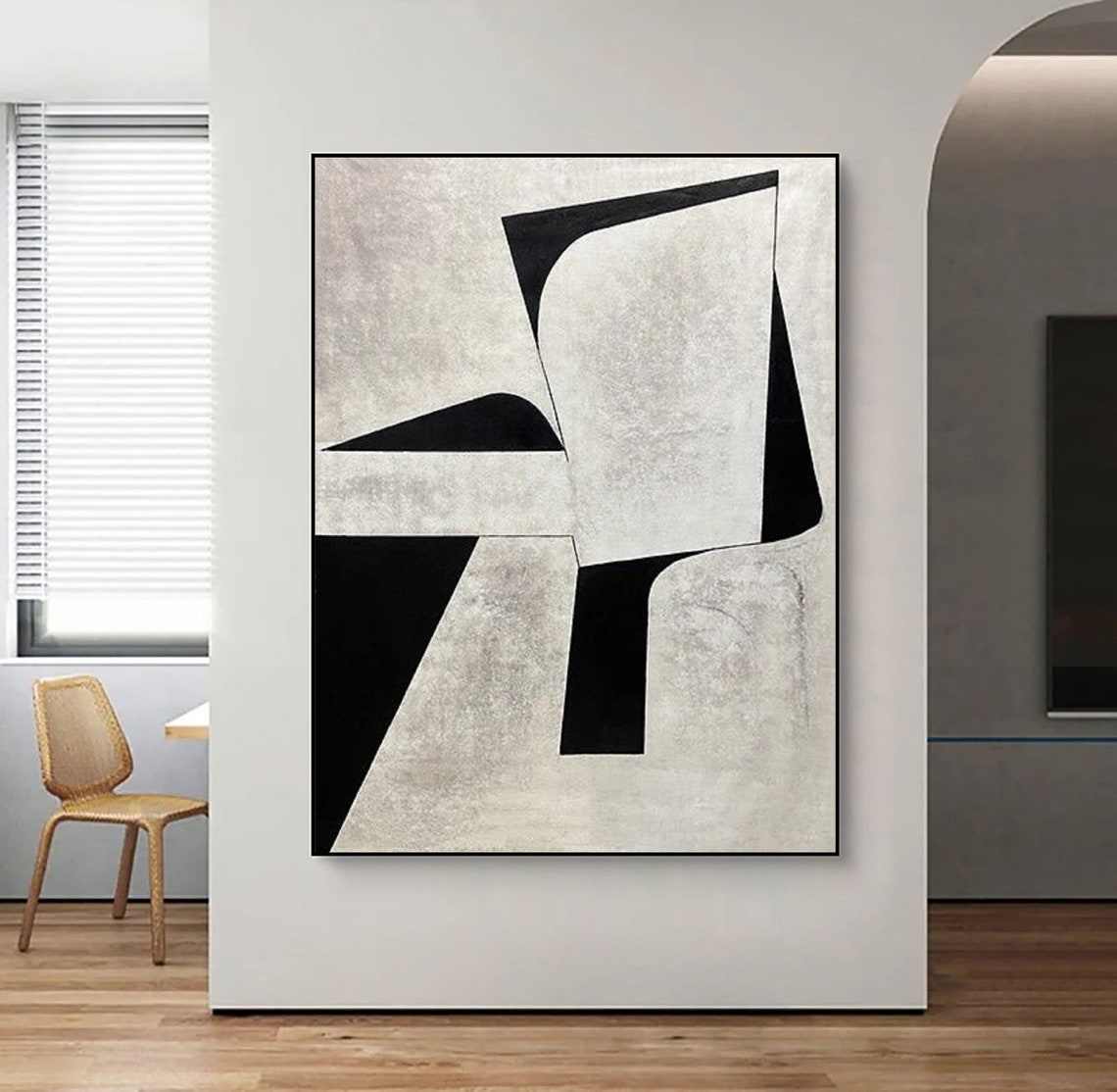 Black and White Angular Geometric Forms Vertical Minimalist Art Poster - Image 5