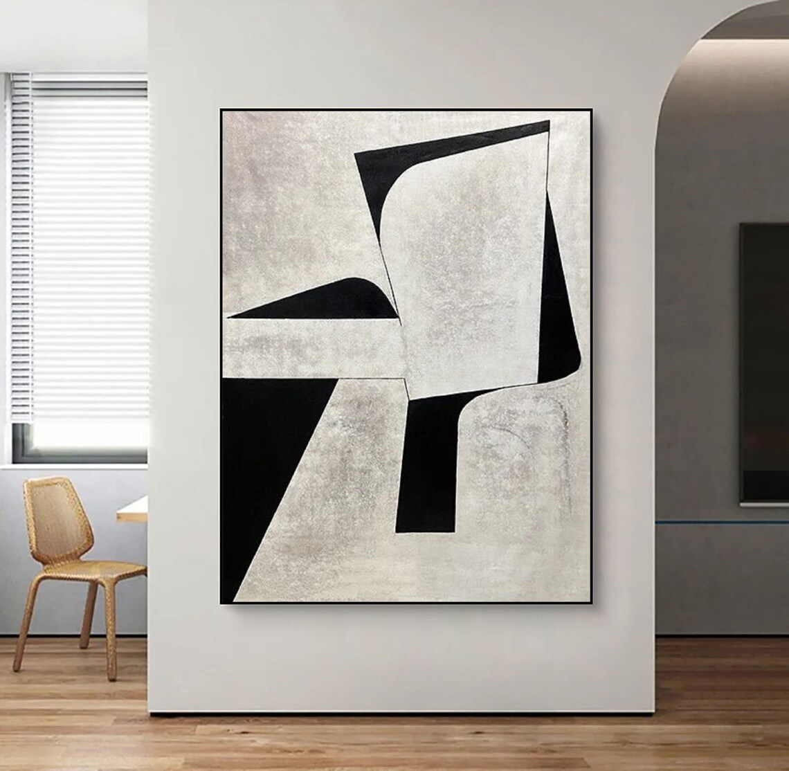 Wabi Sabi Wall Art Black And White Abstract Painting On Black White Textured Wall Art Modern Minimalist Painting Entrance Wall Art - Image 5