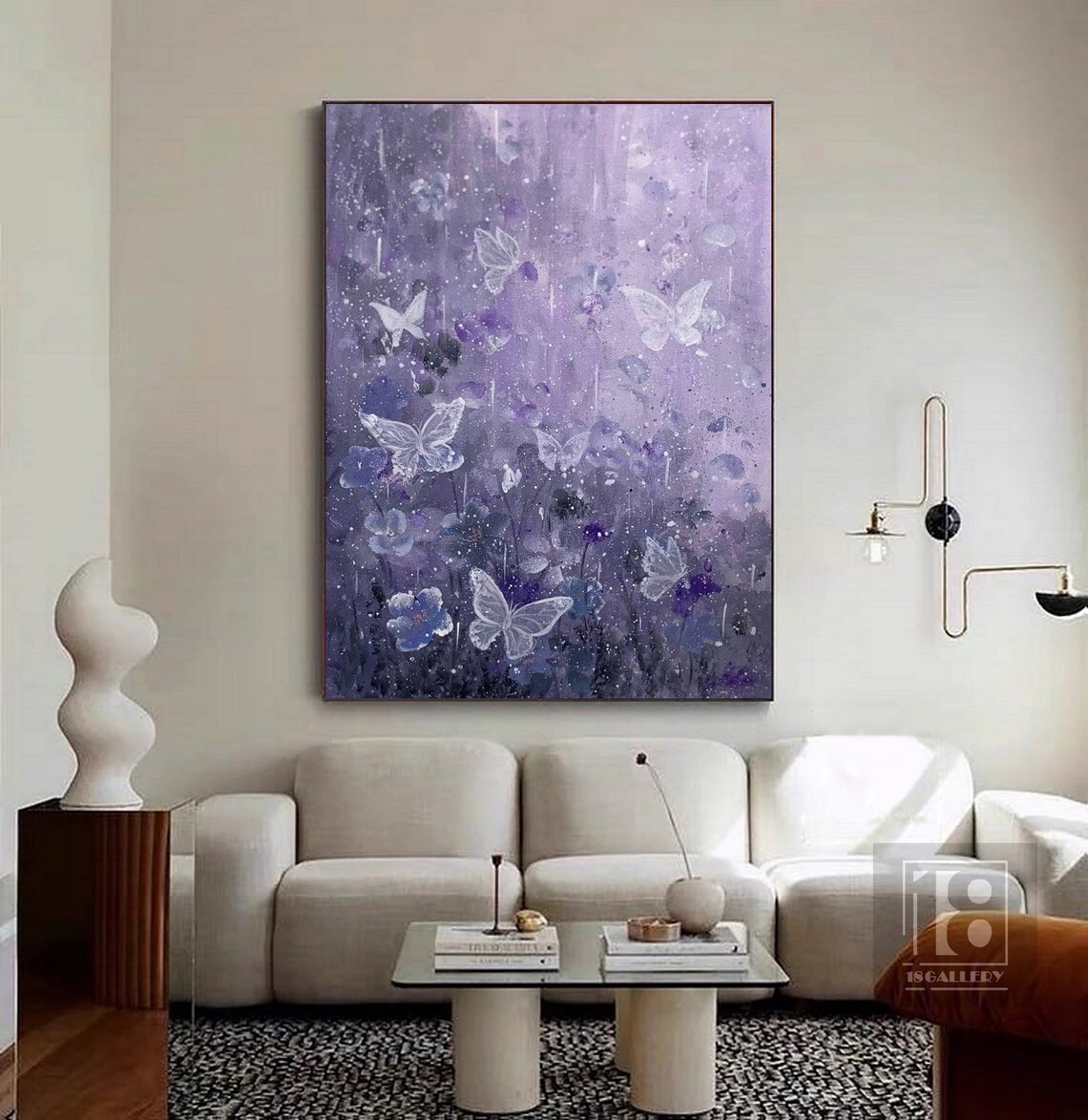 Large Butterfly Abstract Painting Butterfly Landscape Painting Modern Textured Wall Art Living Room Wall Decor Original Oil Painting - Image 2