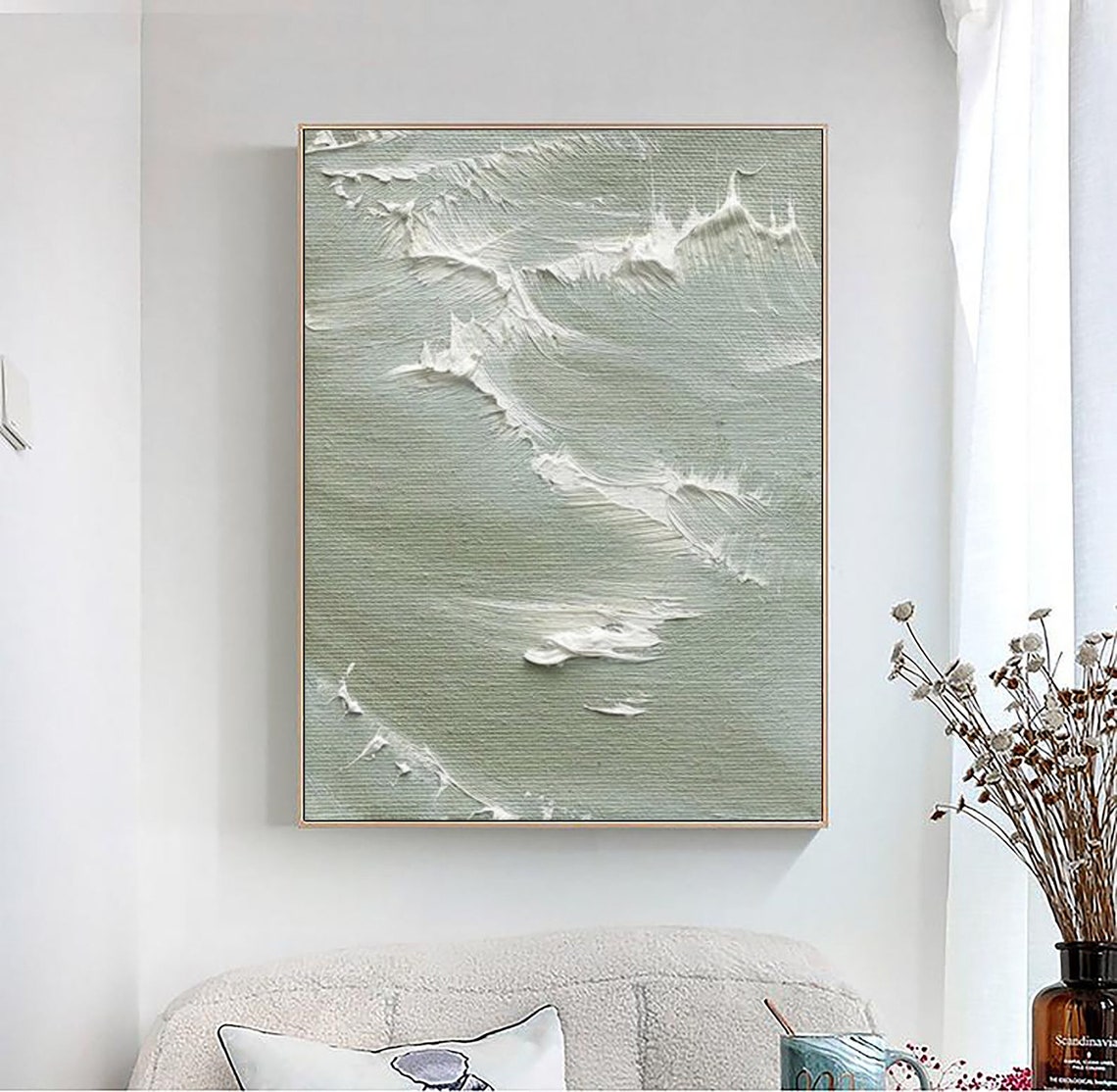 Sage Green Ocean Wave Abstract Impasto Textured Sea Art Poster - Image 4