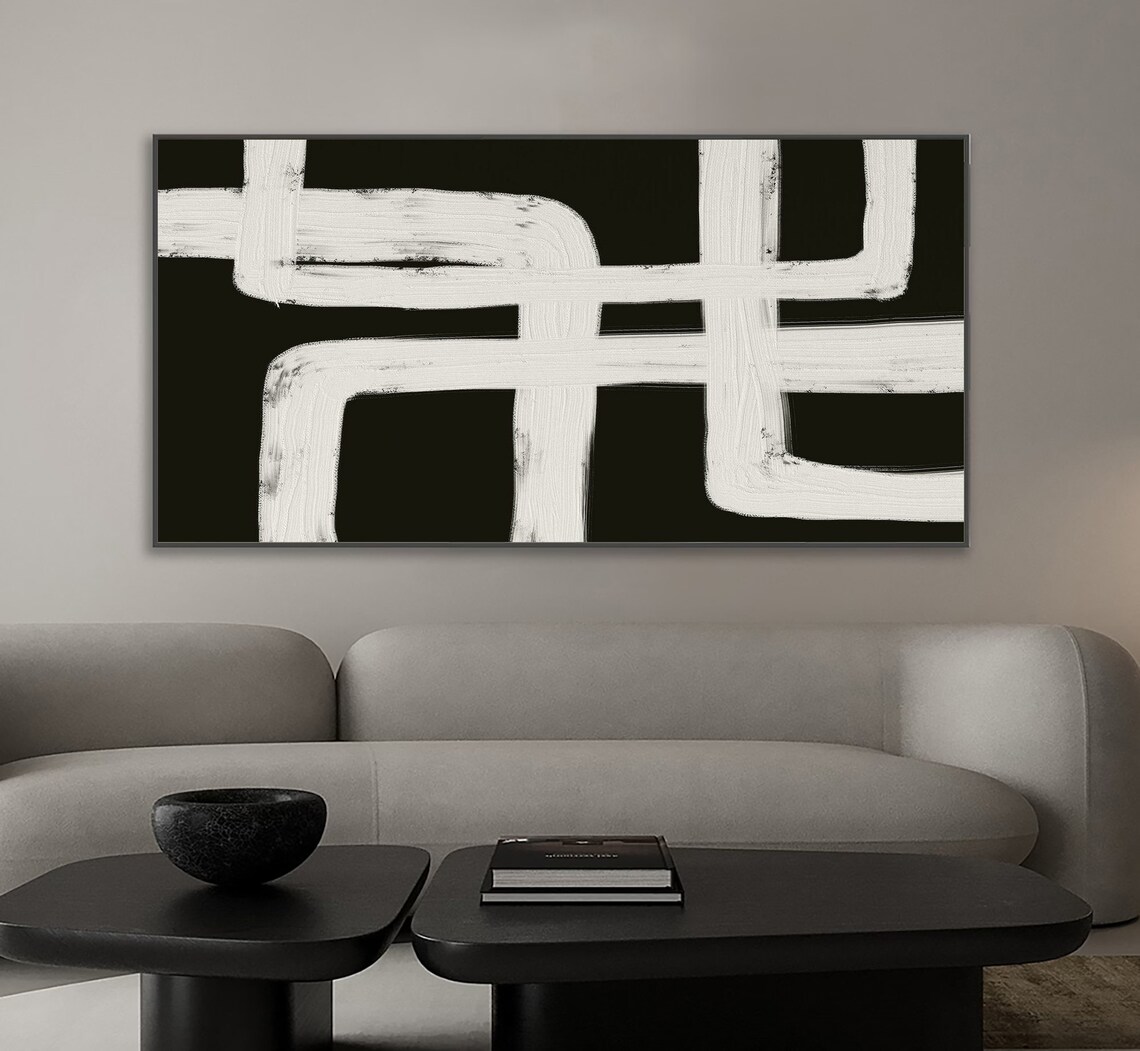 Original Black And White Abstract Painting Large Black Wall Art Black White Textured Wall Art Modern Abstract Art Entrance Wall Art - Image 4
