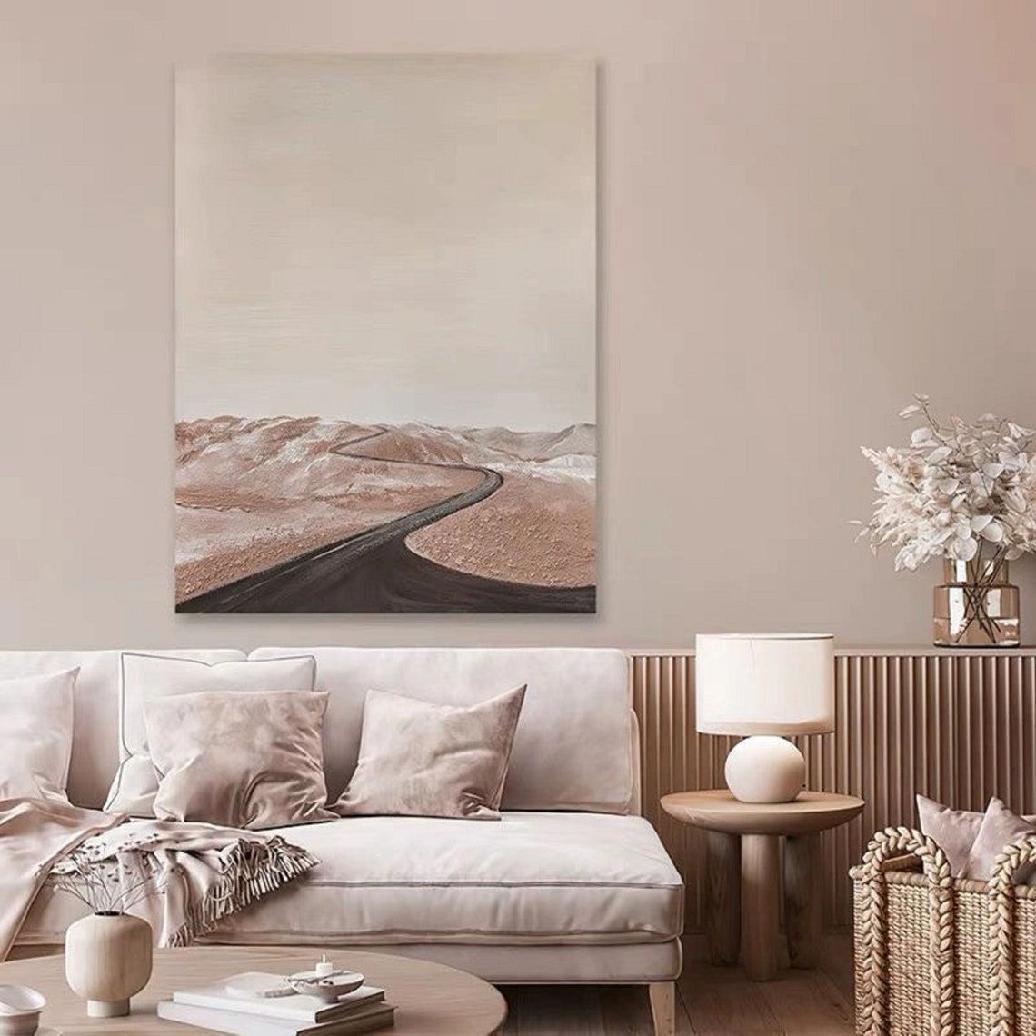 Original Beige Abstract Painting Beige Abstract Landscape Painting Beige Sky Painting Bedroom Wall Art Acrylic Painting Abstract Wall Art - Image 5