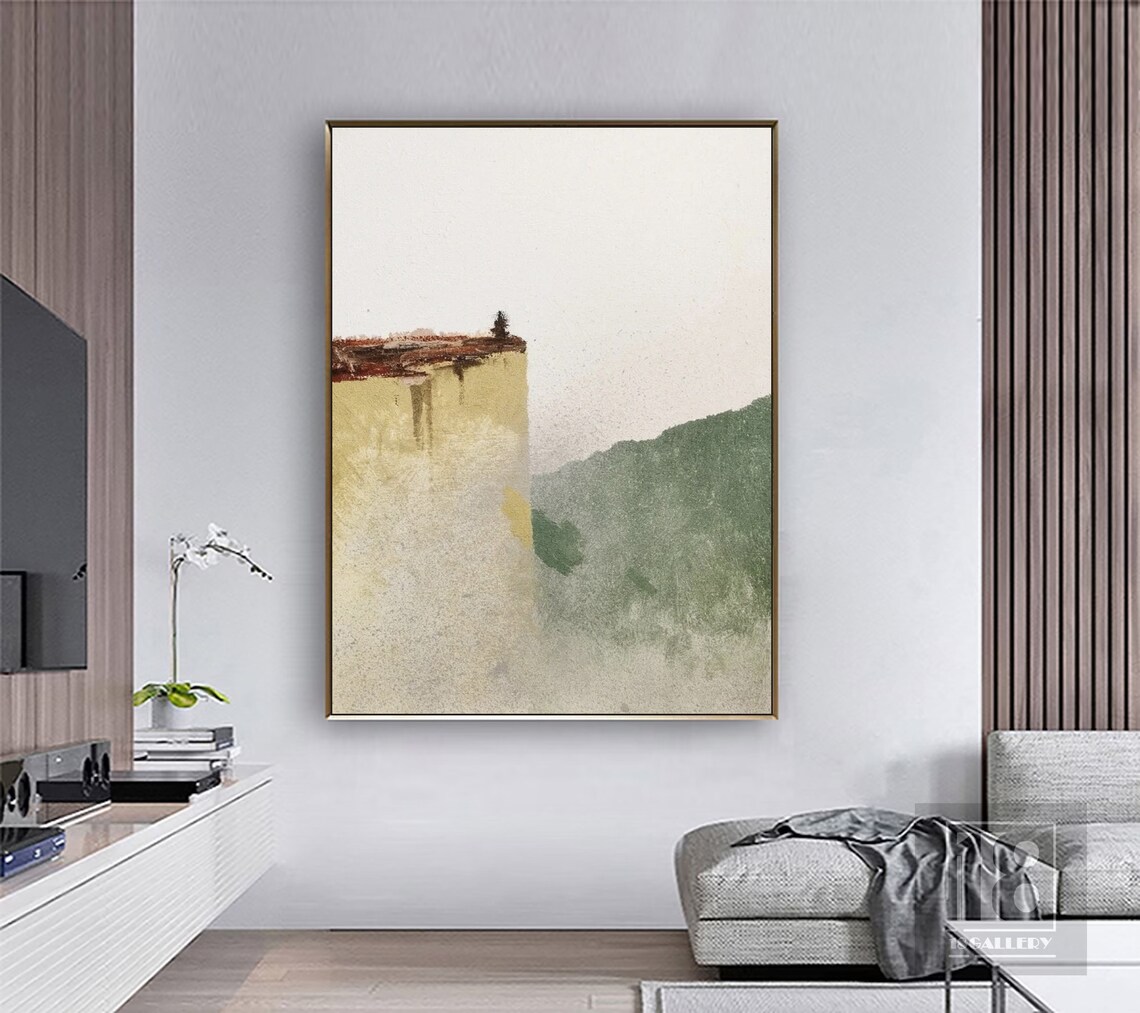 Mustard Ochre and Sage Green Abstract Landscape Painting Poster - Image 4