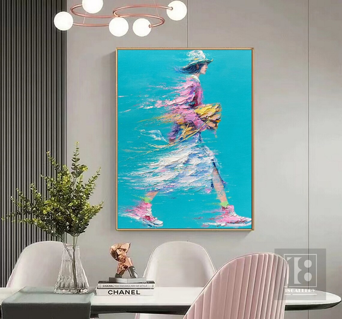Colorful Woman Running With Hat Impressionist Figure Painting Poster - Image 4