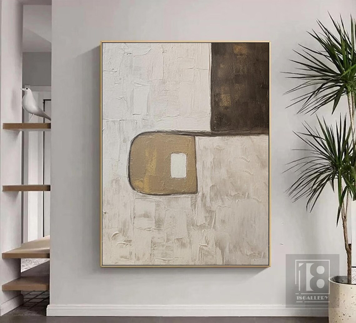 Gold Rounded Square With White Window on Textured Ivory Poster - Image 4