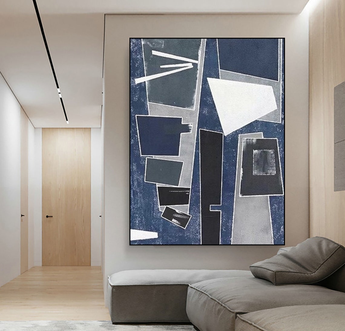 Blue Gray Geometric City Blocks Abstract Urban Skyline Art Poster - Image 3