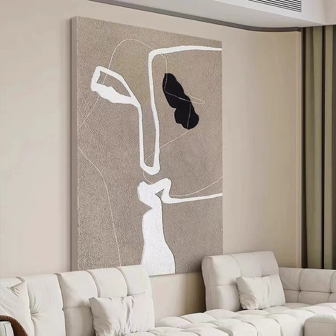 Beige White Minimalist Line Drawing Sculptural Abstract Art Poster - Image 5