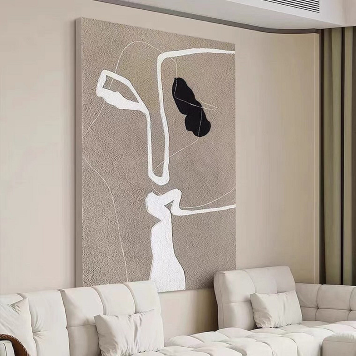 Original Beige Abstract Painting Beige White Textured Wall Art Beige Wall Art Beige Framed Abstract Art Beige Minimalist Painting - Image 5