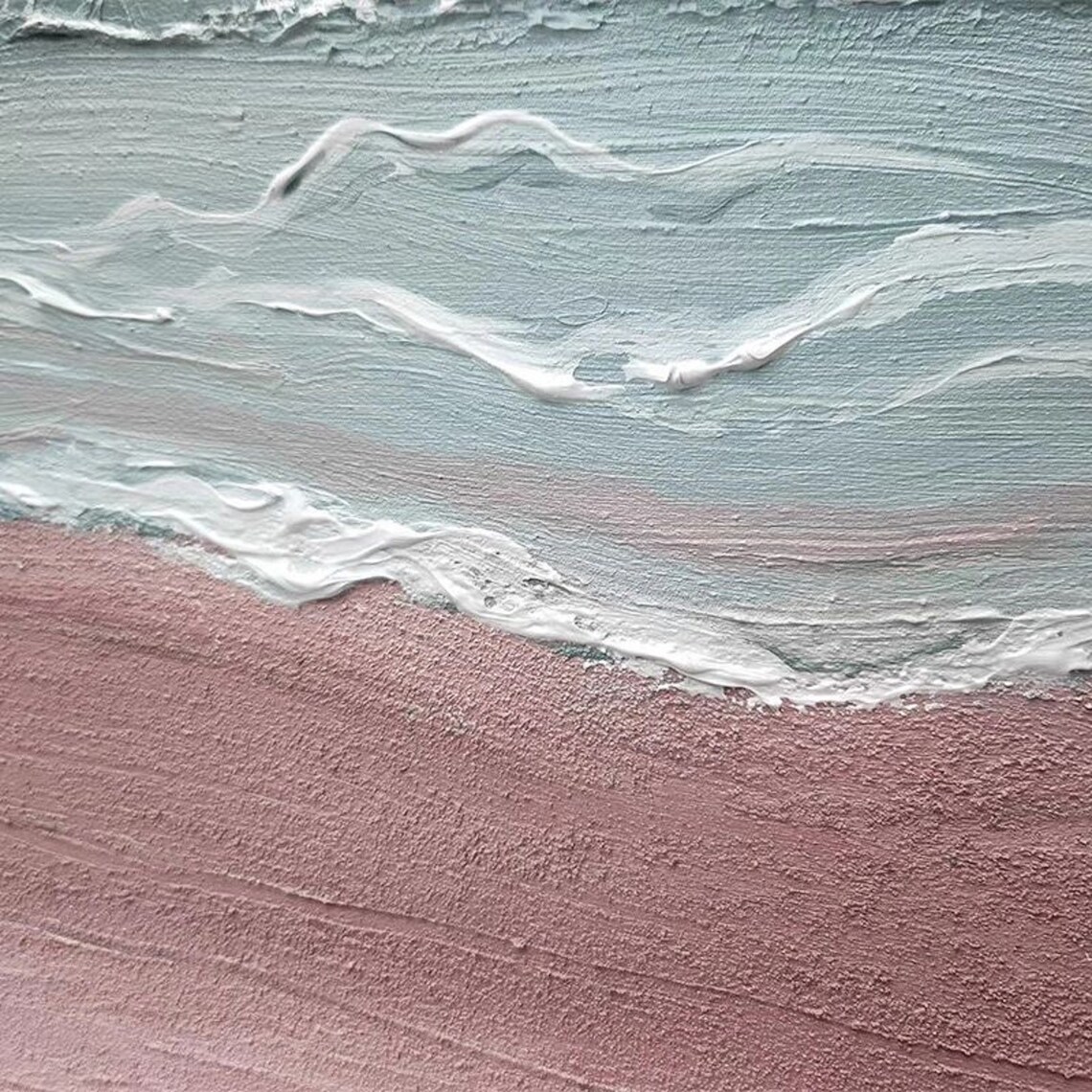 Textured Ocean Waves Over Rose Tinted Sand Coastal Art Poster - Image 3