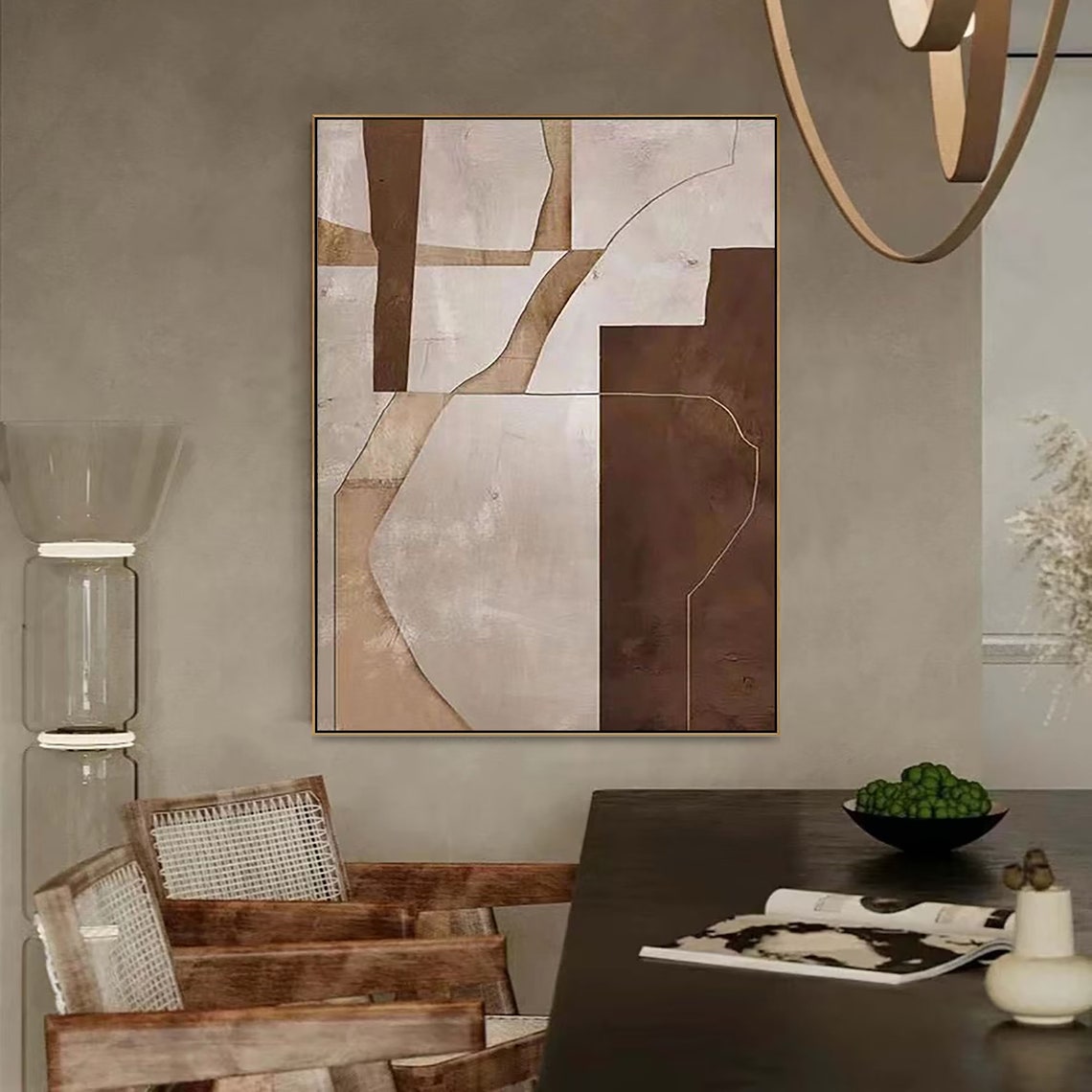 Beige Brown Cream Curved Line Geometric Boho Abstract Painting Poster - Image 3