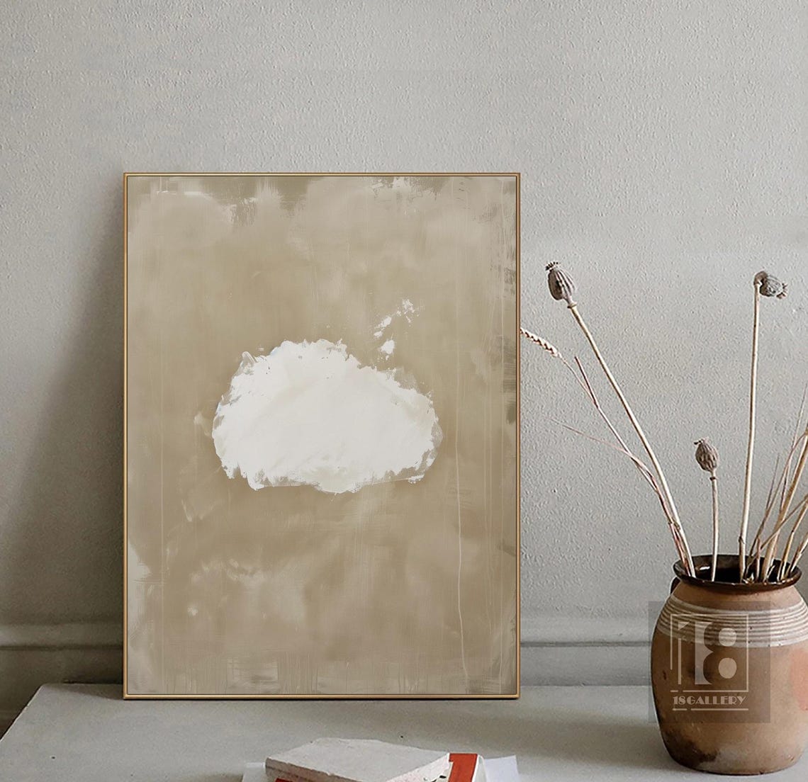 Vintage Moody Cloud Wall Art Framed White Cloud Abstract Painting On Textured Wall Art White Cloud Sky Painting For Living Room Decor - Image 4