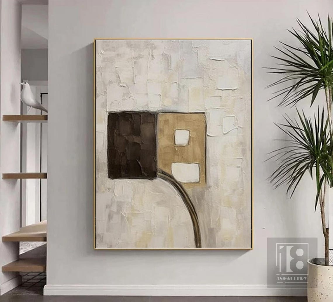 Brown and Gold Blocks With Sweeping Curve on Textured Poster - Image 5