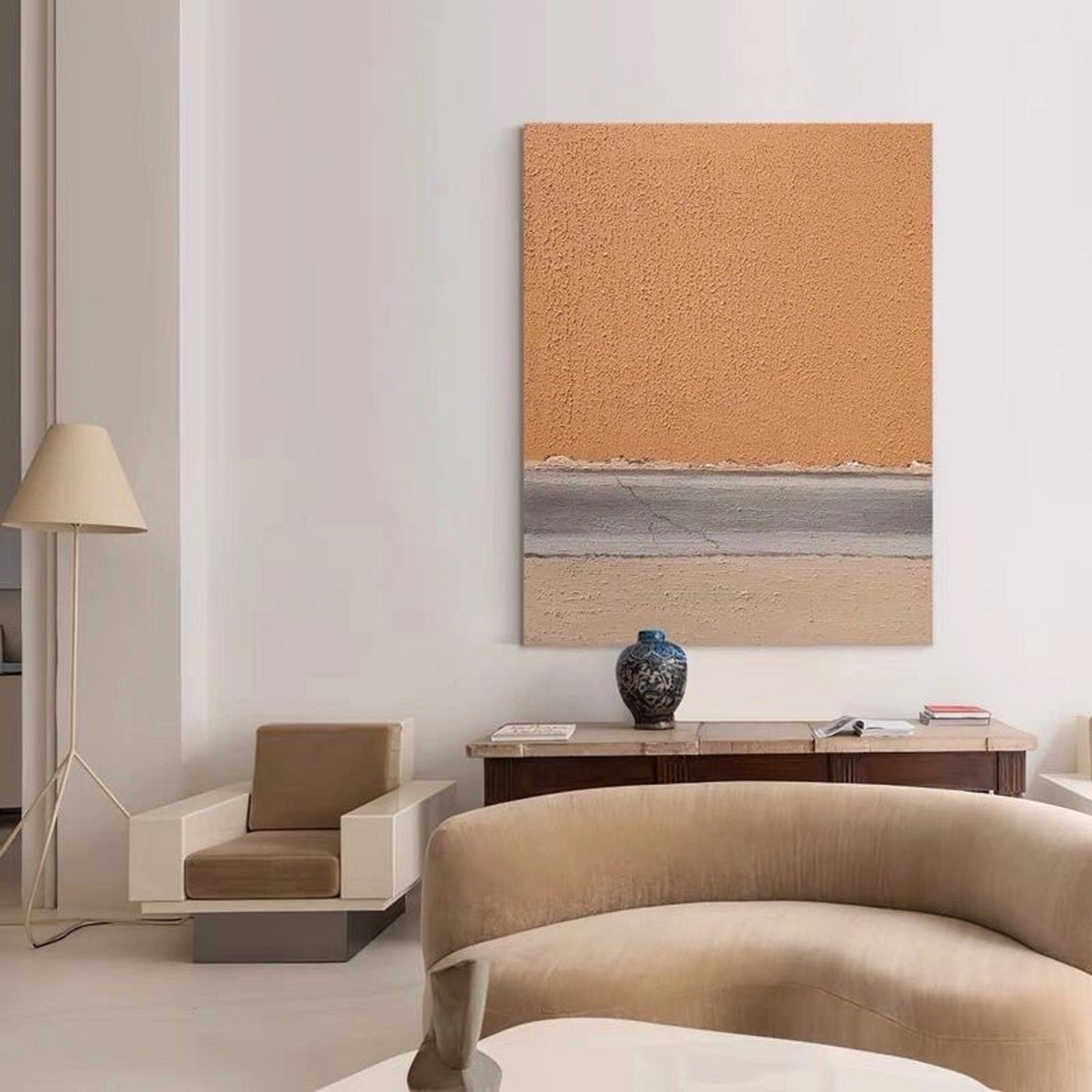 Terracotta Gray Beige Horizontal Bands Rustic Minimalist Art Print - Image 4
