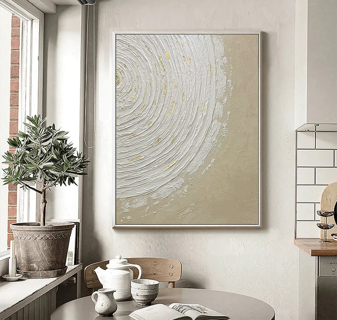 White Swirl Gold Leaf Textured Minimalist Abstract Neutral Poster - Image 5