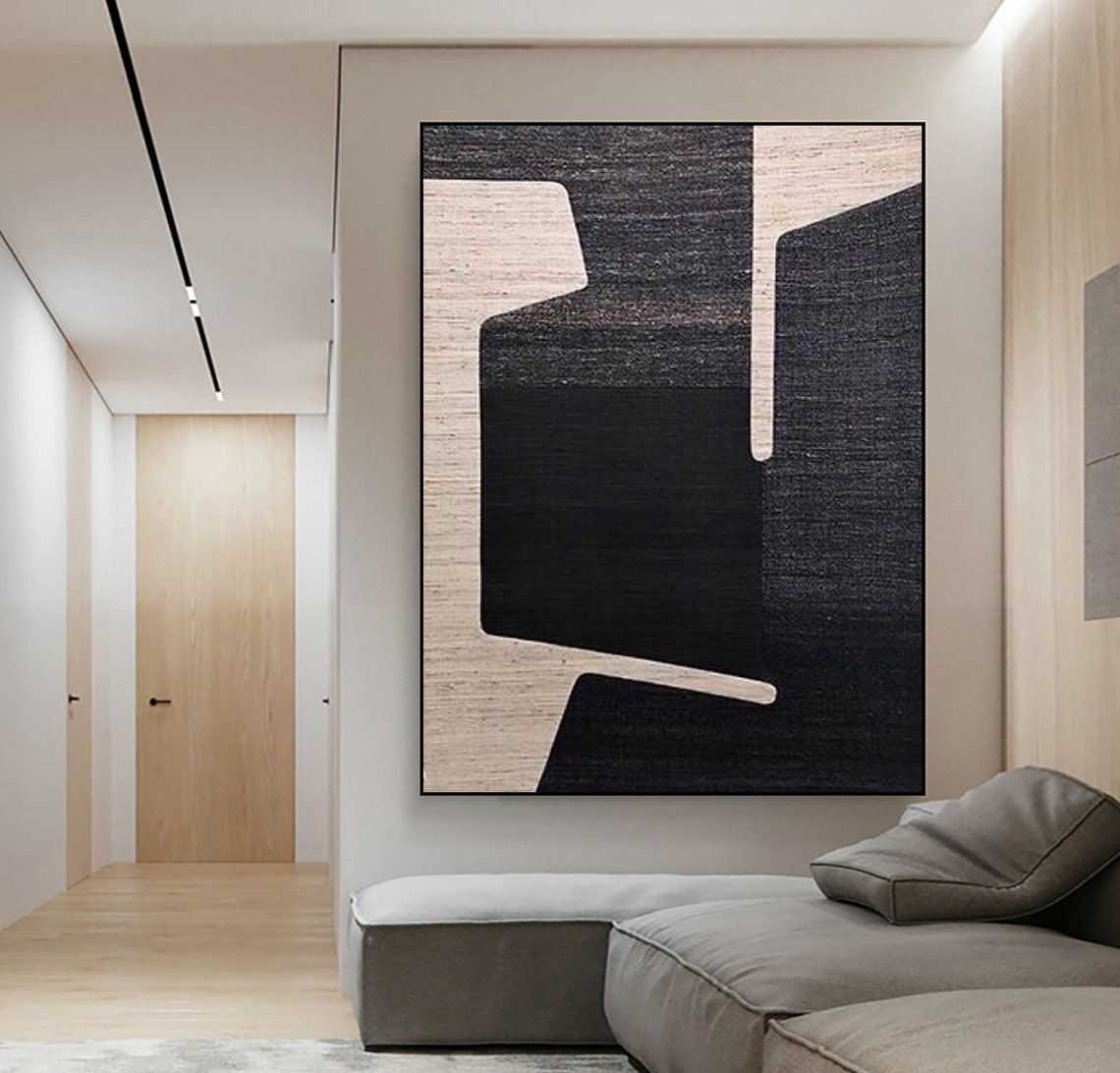 Wabi Sabi Wall Art Black And Beige Abstract Painting On Black Beige Textured Wall Art Modern Minimalist Painting Entrance Wall Art - Image 2