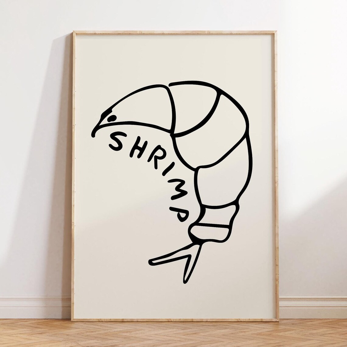 Shrimp Line Art Bold Black Minimalist Seafood Kitchen Decor Poster - Image 3
