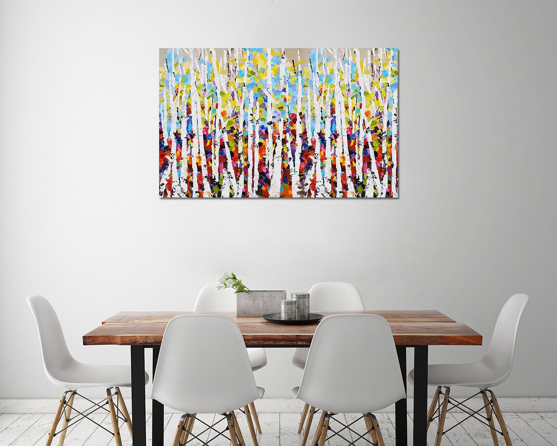 Vibrant Colorful Birch Forest Palette Knife Abstract Art Poster - Image 4