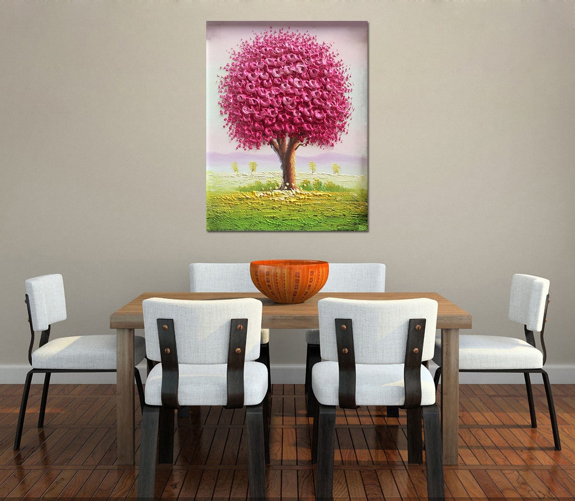 Pink Flower Tree Sculpted 3D Impasto Pastel Framed Art Poster - Image 3